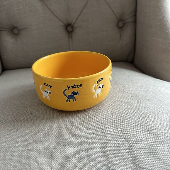 Waechtersbach Cat Bowl Made in Germany Yellow Katze Gato Chat Food Water - Picture 2 of 7
